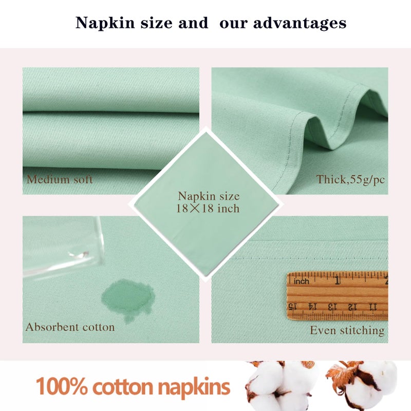 KOFFOTA Green Cloth Napkins Set of 6,Cotton Napkins 18 x18 inch,Fall Green Napkins for Dinner,Thanksgiving Decorations for Table, Washable,Soft,Thcik (sage) - Image 3